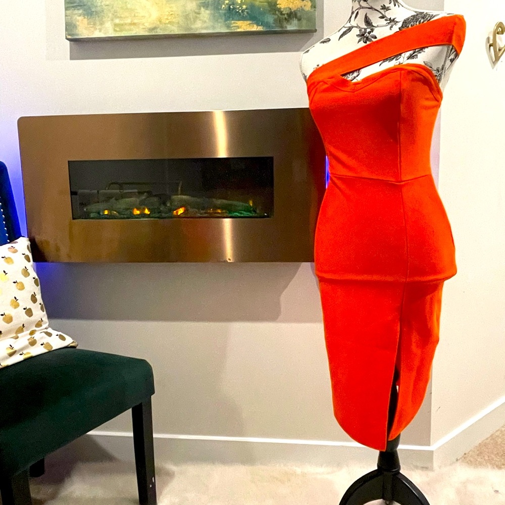 Orange bodycon one shoulder midi dress